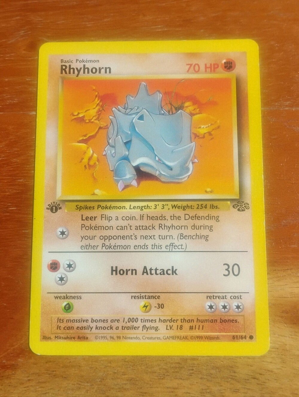 LP WOTC 1999 1st Edition Rhyhorn 61/64 Jungle Set Pokemon Card